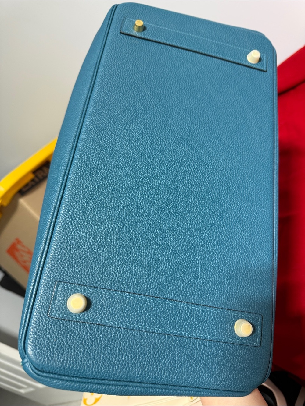 Size 40 Teal Leather Structured Top-Handle Bag with Gold Hardware - Picture 9 of 10